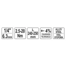 YATO momentový kľúč 1/4" 2,5-20 Nm / 240-250 mm