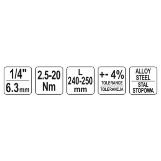 YATO momentový kľúč 1/4" 2,5-20 Nm / 240-250 mm