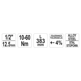 YATO momentový kľúč 1/2" 10-60 Nm / 378-400 mm CrV