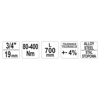 YATO momentový kľúč 3/4" 80-400 Nm / 676-697 mm CrV