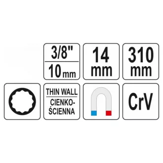   YATO kľúč na zapaľovacie sviečky so sklopným predlžovacím hriadeľom 14 mm 3/8" magnetický CrV