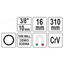 YATO kľúč na zapaľovacie sviečky so sklopným predlžovacím hriadeľom 16 mm 3/8" magnetický CrV