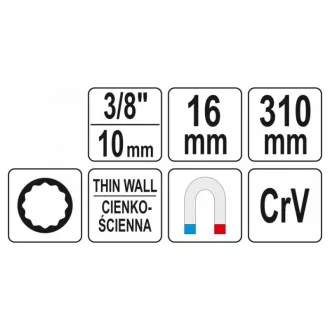   YATO kľúč na zapaľovacie sviečky so sklopným predlžovacím hriadeľom 16 mm 3/8" magnetický CrV