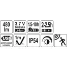 YATO Akumulátorová LED čelová lampa 480 lm s detekciou pohybu