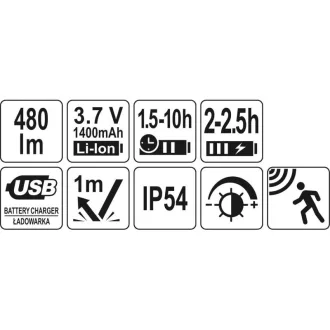   YATO Akumulátorová LED čelová lampa 480 lm s detekciou pohybu