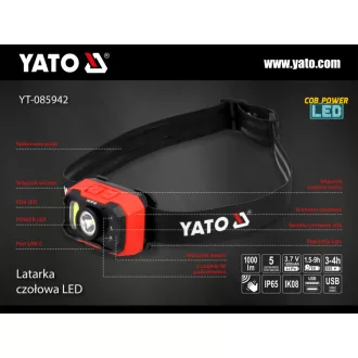 YATO Batériová čelová lampa 1000 lm