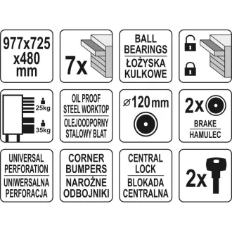 YATO Vozík na prázdne náradie so 7 zásuvkami