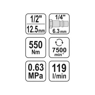 YATO Pneumatický rázový unášač 1/2" 550 Nm