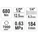YATO Pneumatický rázový unášač 1/2" 680 Nm