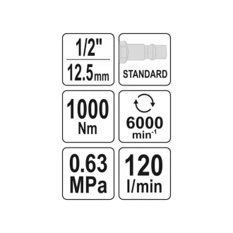 YATO Pneumatický rázový unášač 1/2" 1000 Nm