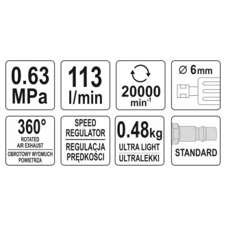YATO Pneumatická brúska 1/4" odľahčená 113 l/min