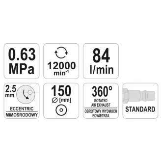 YATO Pneumatická excentrická brúska odľahčená 150 mm