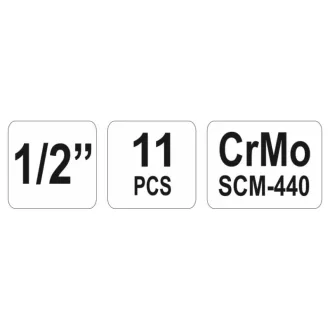   YATO Machine sada dlhých nástrčných kľúčov 11 kusov 1/2" 10-24 mm CrMo