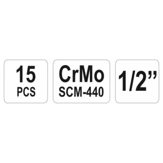   YATO Machine sada dlhých nástrčných kľúčov 15 kusov 1/2" 10-32 mm CrMo