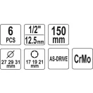 YATO Alloy sada ráfikov sada 6 kusov 1/2" 17/19/21 mm CrMo