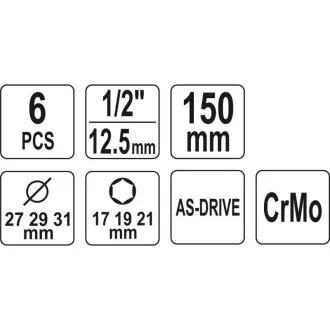   YATO Alloy sada ráfikov sada 6 kusov 1/2" 17/19/21 mm CrMo
