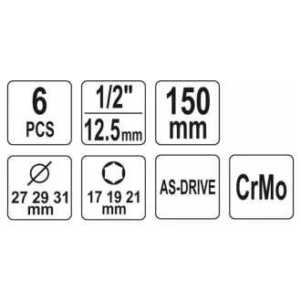   YATO Alloy sada ráfikov sada 6 kusov 1/2" 17/19/21 mm CrMo