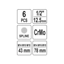 YATO Sada nástrčných kľúčov na bity 6 kusov Spline 1/2" M14-M18 CrMo