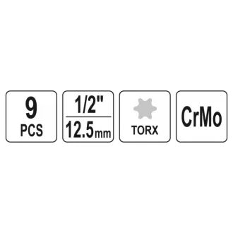   Sada nástrčkových kľúčov pre stroj YATO 9 kusov Torx 1/2" T20-T70 CrMo