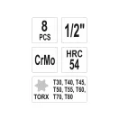 Sada nástrčkových kľúčov pre stroj YATO 8 kusov Torx 1/2" T30-T80 CrMo
