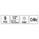 YATO Machine sada nástrčných kľúčov s dlhými bitmi 9 kusov Ribe 1/2" RM5-RM14 CrMo