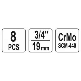   YATO Machine sada dlhých nástrčných kľúčov 8 kusov 3/4" 22-41 mm CrMo