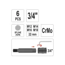 Sada nástrčných kľúčov YATO Machine bit 6 kusov Spline 3/4" M12-M18 CrMo