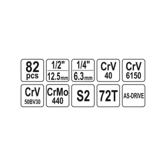   Sada nástrčných kľúčov YATO 82 kusov 1/4", 1/2" CrV