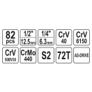 Sada nástrčných kľúčov YATO 82 kusov 1/4", 1/2" CrV