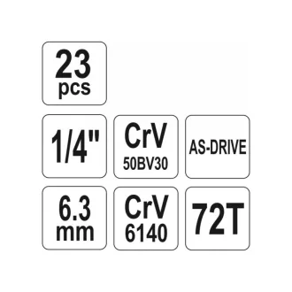   Sada nástrčných kľúčov YATO 23 kusov 1/4" 4-13 mm CrV