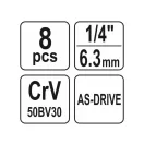 YATO Sada nástrčných kľúčov dlhých 8 kusov 1/4" 5,5-13 mm CrV