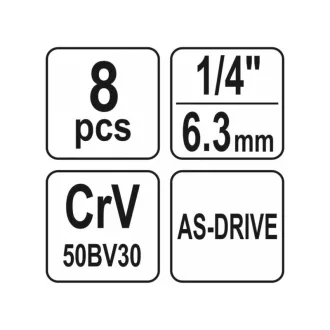   YATO Sada nástrčných kľúčov dlhých 8 kusov 1/4" 5,5-13 mm CrV