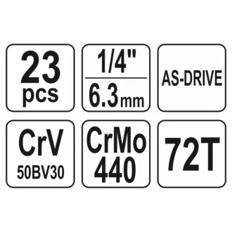   Sada nástrčných kľúčov YATO 23 kusov 1/4" 4-13 mm CrV