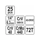 Sada nástrčných kľúčov YATO 25 kusov 1/4" 3,5-14 mm CrV