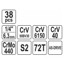 Sada nástrčných kľúčov YATO 38 kusov 1/4" 3,5-14 mm CrV