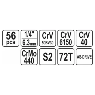   Sada nástrčných kľúčov YATO 56 kusov 1/4" 4-13 mm CrV