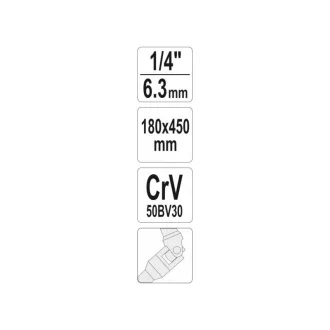 Kľuka YATO v tvare T s kĺbom 1/4" 450 mm CrV