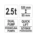 YATO Hydraulický zdvihák krokodíla 2,5T nízky profil, dvojitý piest