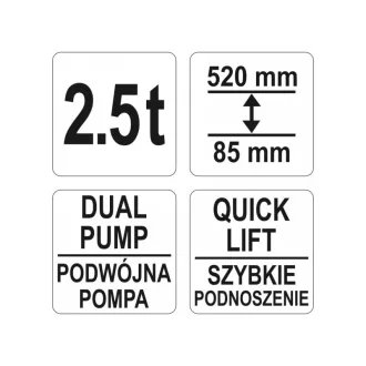   YATO Hydraulický zdvihák krokodíla 2,5T nízky profil, dvojitý piest