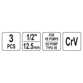  YATO 3-dielna sada nástrčných kľúčov pre vstrekovacie čerpadlo Bosch VE 1/2" CrV