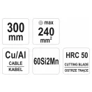 YATO Kliešte so západkou na strihanie káblov 240 mm d=17,5 mm