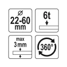 YATO Hydraulický dierovač dosiek 22 - 60 mm 360°