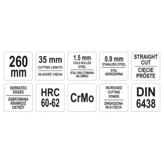 YATO Nožnice na rezanie tanierov 260 mm rovné CrMo