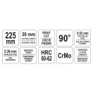 YATO nožnice na rezanie tanierov 225 mm pravé 90 stupňov CrMo