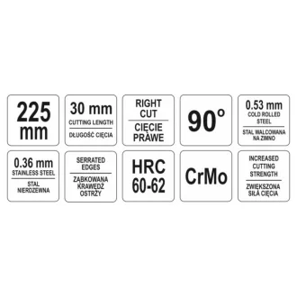   YATO nožnice na rezanie tanierov 225 mm pravé 90 stupňov CrMo