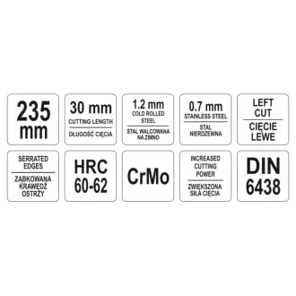 YATO nožnice na rezanie tanierov 235 mm ľavé CrMo