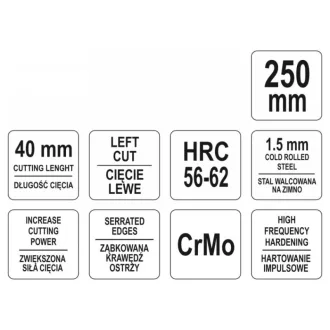 YATO nožnice na rezanie tanierov 250 mm ľavé CrMo
