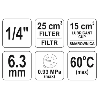   YATO Pneumatický vzduchový filter s regulátorom tlaku a nádržkou na tuk 1/4" 25 cm3