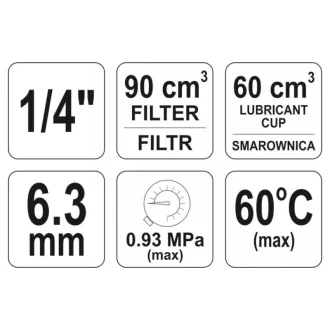   YATO Pneumatický vzduchový filter s regulátorom tlaku a nádržkou na tuk 1/4" 90 cm3