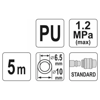   YATO Pneumatická hadica (špirála) s rýchlospojkou 6,5 x 10 mm x 5 m
